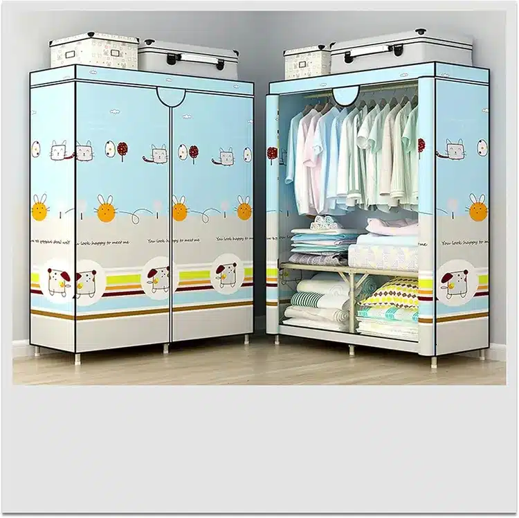 Portable Fabric Wardrobe Closet with Hanging Rod & Shelves - Product Details