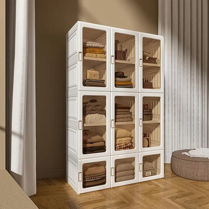 Modular Stackable Storage Cabinet with Transparent Doors - Product Details