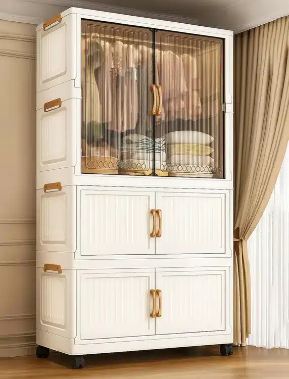 Foldable Wardrobe Storage Cabinet with Transparent Doors & Hanging Rod - Product Details
